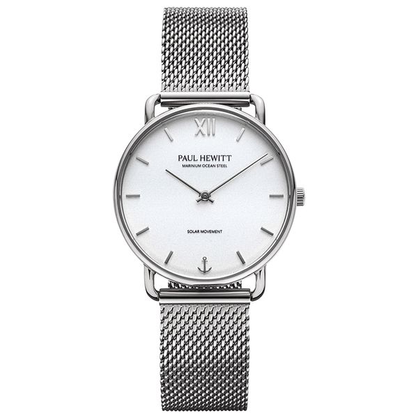 Paul Hewitt Women Sailor 33mm Solar Watch Stainless Steel Mesh White Dial