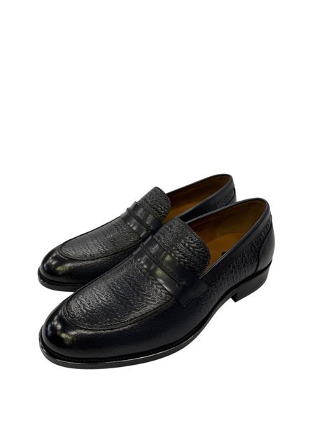 Fatou Wear Men's Classic Textured Leather Penny Loafers - Black