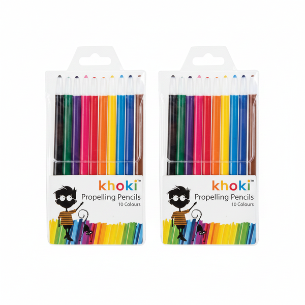 Khoki Thick Retractable Crayons Set - 10 Piece Multicoloured Art - 2 Pack