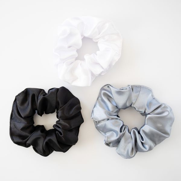 Dear Deer Pack of x3 Satin Scrunchies (White, Stone &amp; Black)