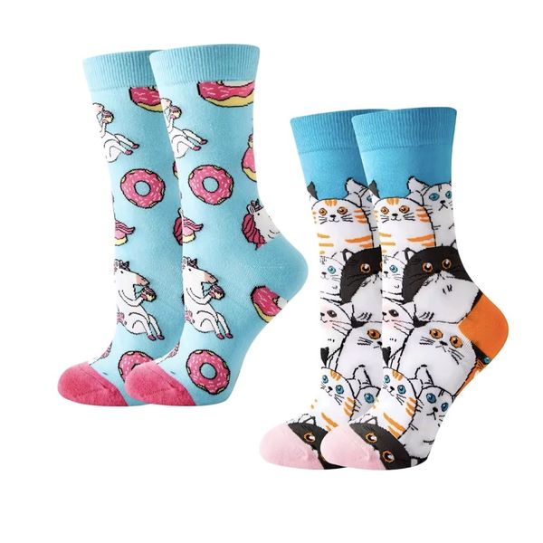 Funky Unicorn and Cat Novelty Socks 2 Pairs