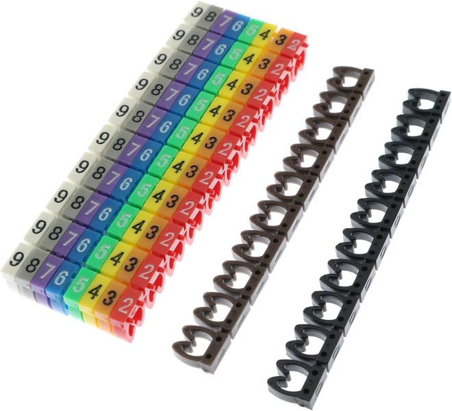 Entratech Cable Marker Clips 0-9 assorted colours - 100 pieces