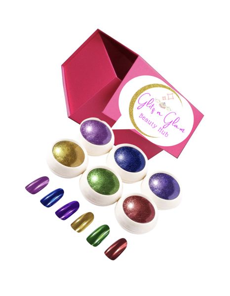 Glitz n Glam 6 Piece Metalic Chrome Powder For Nail Art