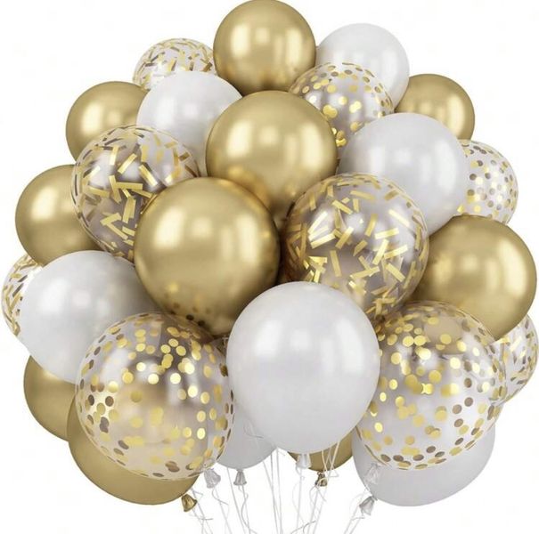 30 Piece White And Gold Confetti Latex Balloon Party Accessory Set