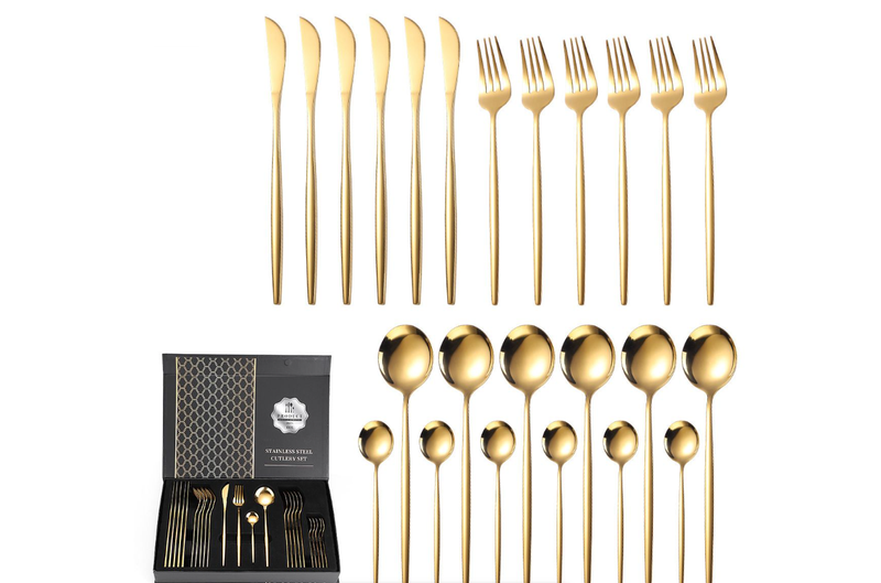 2 x 24 Piece Stainless Steel Cutlery Flatware Sets - Rose Gold