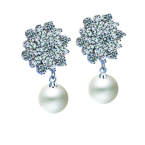 Snowflake Crystal Drop Pearl Earrings
