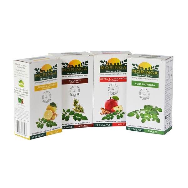 Moringa Tea - Pure Green, Rooibos, Lemon &amp; Ginger, Apple &amp; Cinnamon