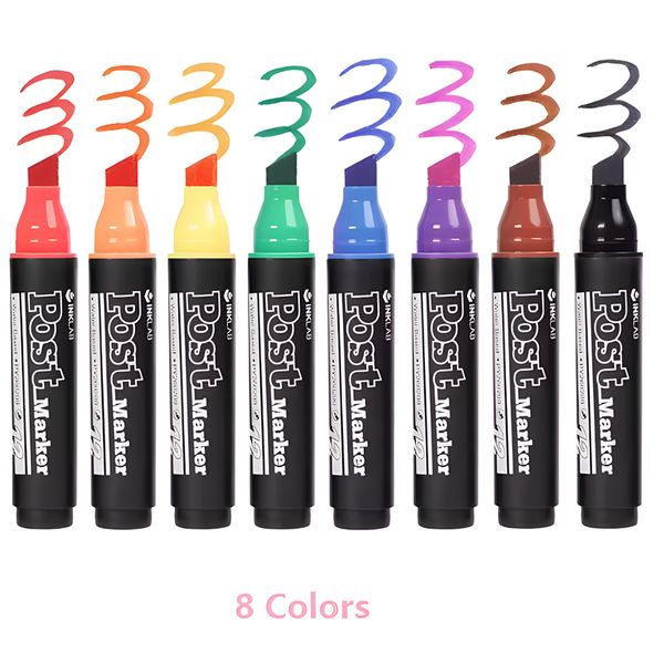 Pack Of 8 Bright &amp; Bold Multi-Colour 18mm Tip Poster Markers + ReVibe Pen
