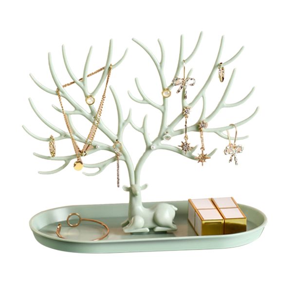 Antler Tree Jewelry Organizer Stand - Rings, Necklaces &amp; Earrings (Green)
