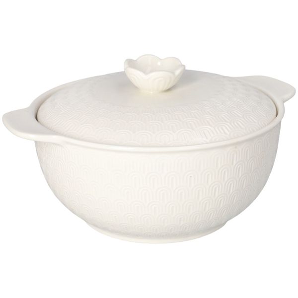 White Round Casserole With Lid &amp; Handles 11.5 Inch