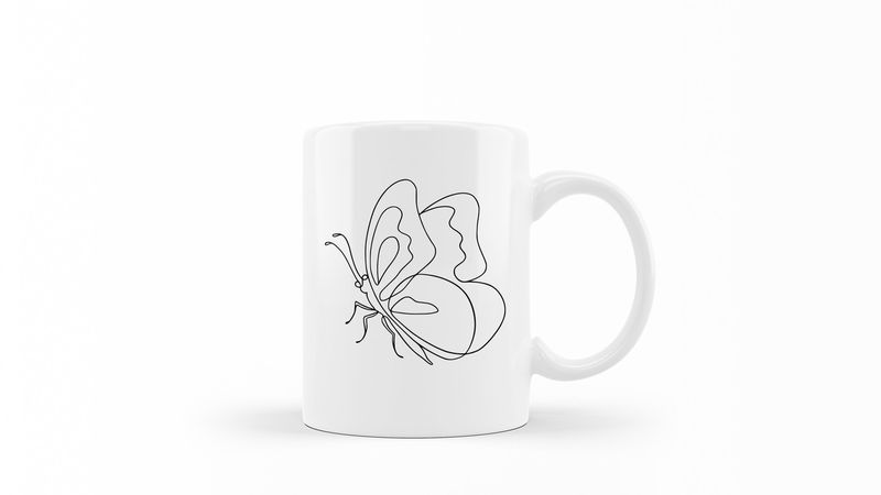 Designer Line Art Coffee Mug - Butterfly