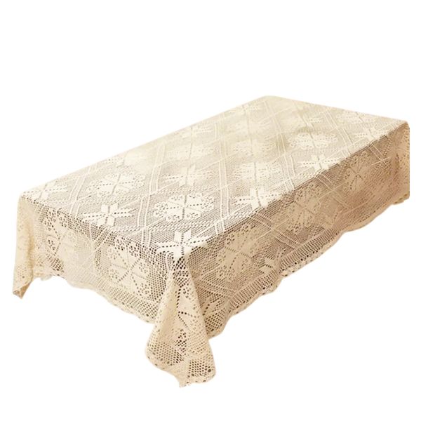 Decor Beige Vintage Design Lace Hook Rectangular Tablecloth