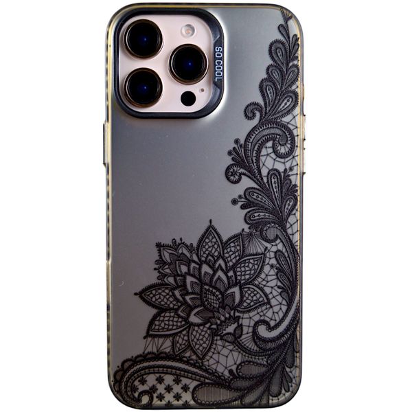 Phone Case with Lace Floral Design - Iphone 16 Pro Max - Silver Chrome