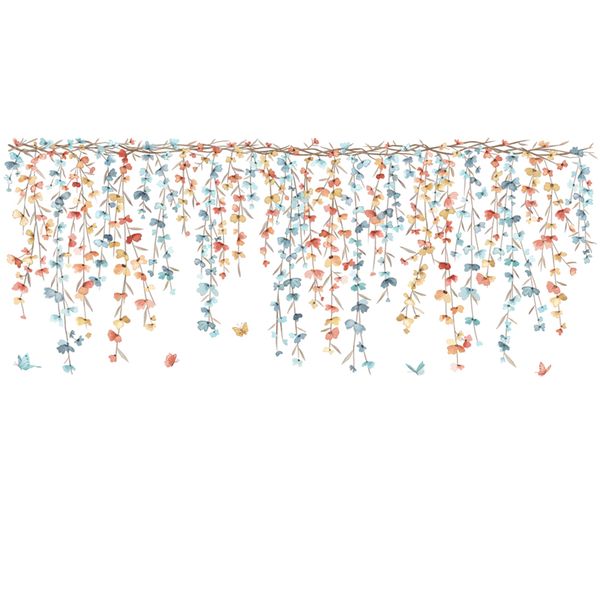 Vibrant Hanging Leaf Vines &amp; Butterflies Art Sticker for Wall Decoration