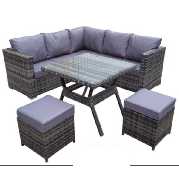 Stylish L-Shaped Corner Sofa Set with Glass Top Coffee Table and Cushions