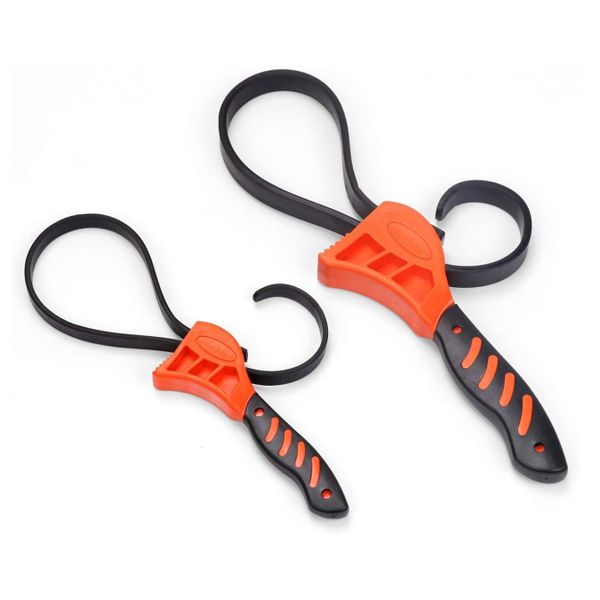 Set Of 2 58cm &amp; 50cm Anti-Slip Adjustable Rubber Strap Wrench - Orange