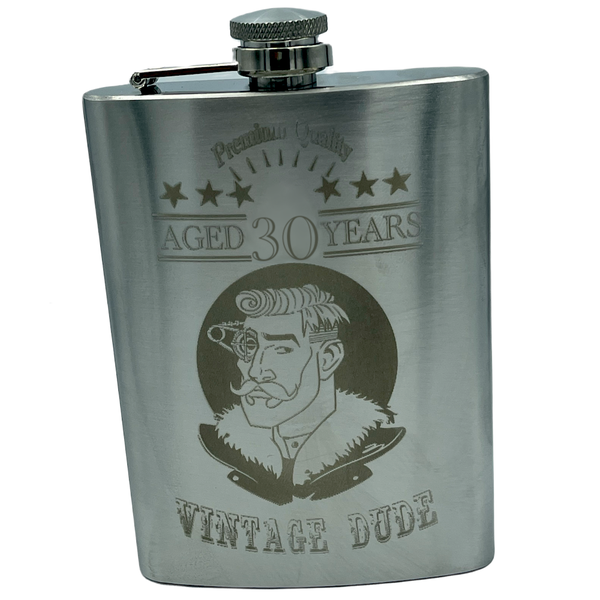 30th Birthday Hip Flask - Vintage Dude Engraved