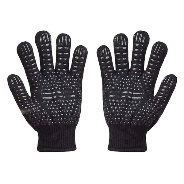 Kitchen Kult Heat &amp; Cut Resistant Non-Slip Silicone Grilling Gloves - Black