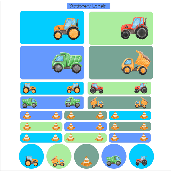 Construction Vehicles Waterproof DIy School Stationery Labels