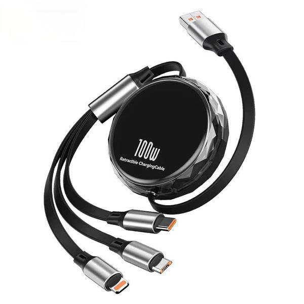 100W 3 in 1 Multi Type C Charger Cable to C Super Fast Charging Retractable