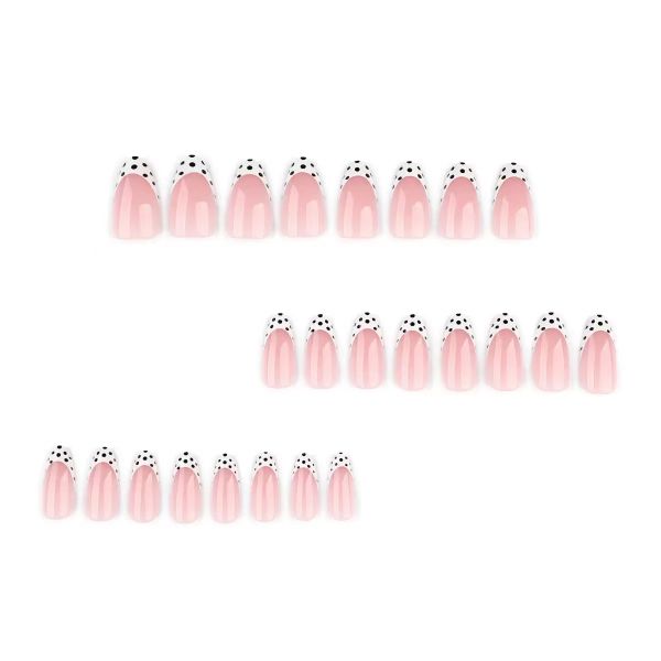 AlmondNude Pink French Tips with Black White Polka Dot Design