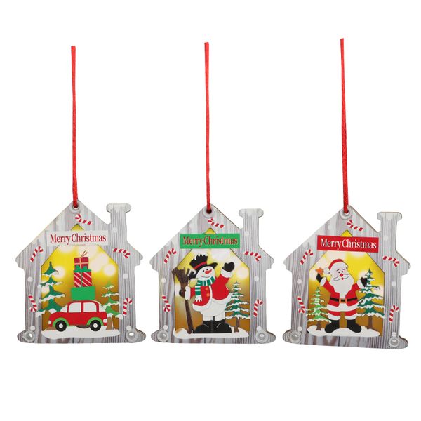 Lighted Wooden House Christmas Ornaments(3 Pcs)