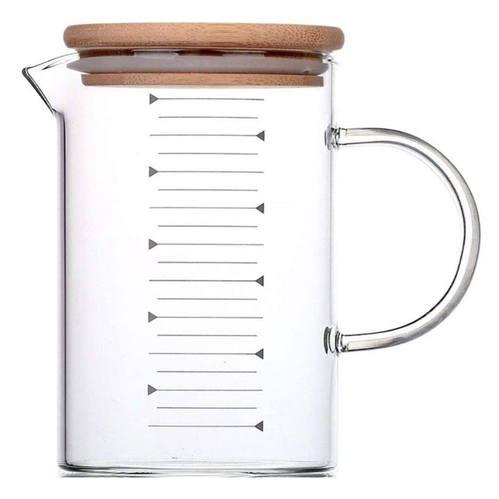Home Hot Cold Glass Measuring Pitcher Jug with Wooden Lid Shop