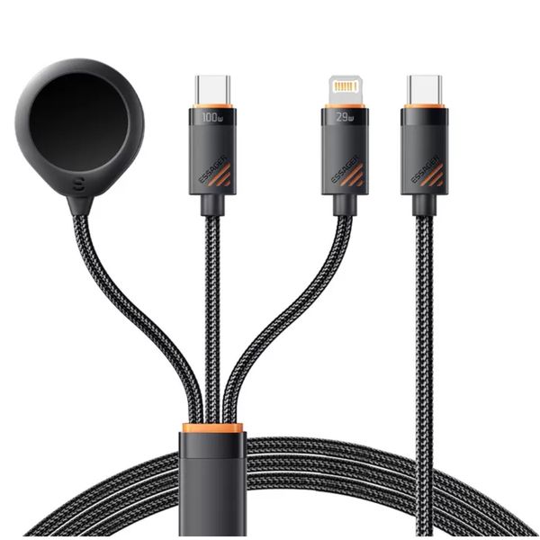 ESSAGER 100W TriVolt 3-in-1 Watch Charging &amp; Lightning IOS Type-C Cable