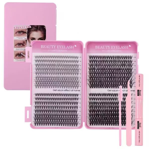 590 Pieces Cluster Eyelash Extensions 10-16mm Mixed DIY False Eyelashes Kit