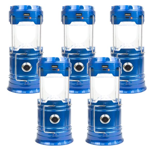 3-in-1 Rechargeable Torch - Solar Camping Lantern - Powerbank - Blue-5 Pack