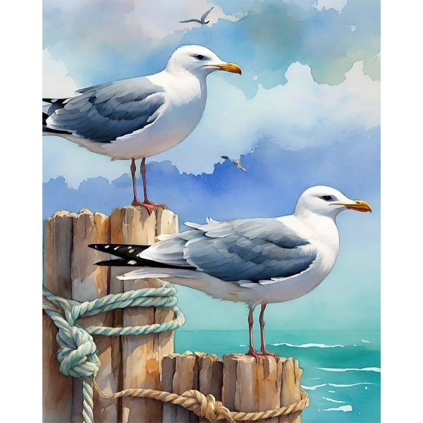 Artikon Paint By Numbers DIY 40cmx50cmx2cm - Seagulls Watching by Sea Dock