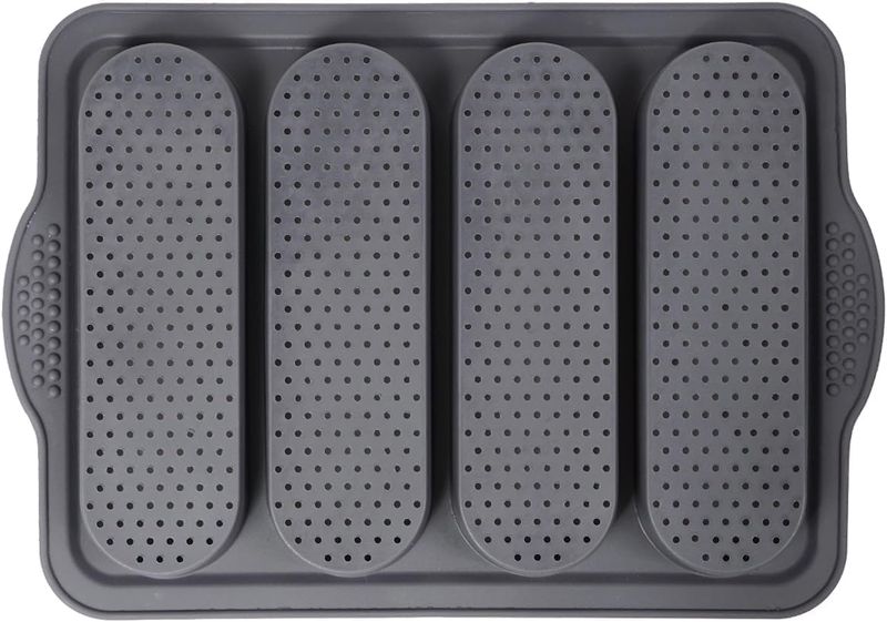 Baguette Pan, French Bread Mold, 4-Cavity Non-Stick Silicone Tray