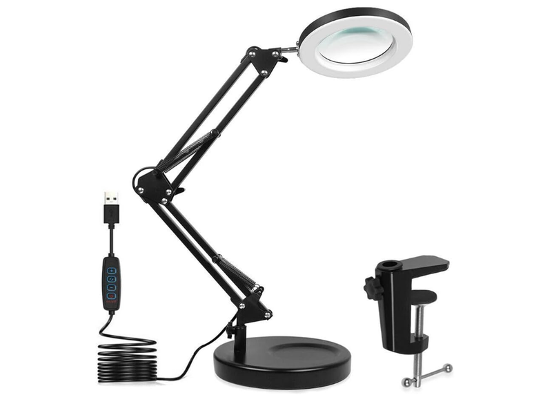 10X Magnifying Glass with Light and Stand, 3 Color Modes Dimmable with