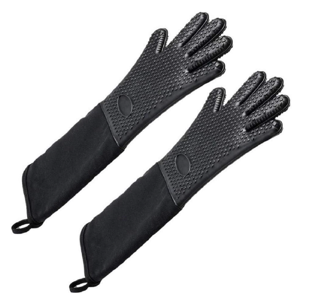 Extra Long Professional Silicone Oven Mitts with Quilted Liner, Durable