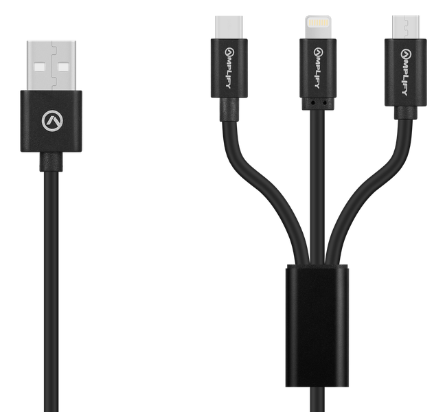 Amplify On the Fly 3-in-1 Charging Cable 1m - Gun Metal/Black