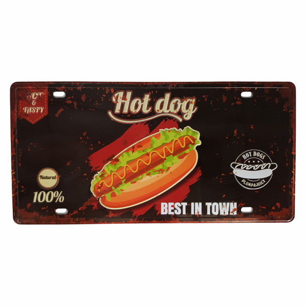 Vintage Decorative Number Plate Sign - Hot Dogs