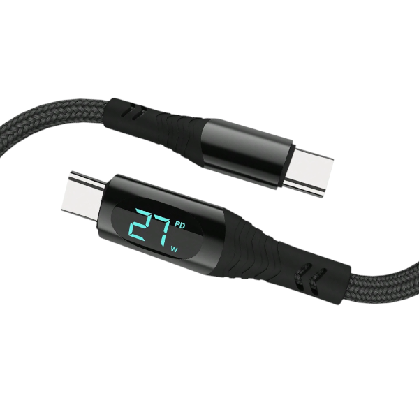 D8 - Type-C to Type-C Fast Charging Cable with LED Display - Black