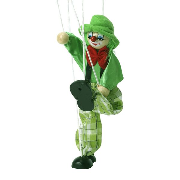 Hand Puppet Clown Wood Marionette Toys Pull Strings Puppet Doll