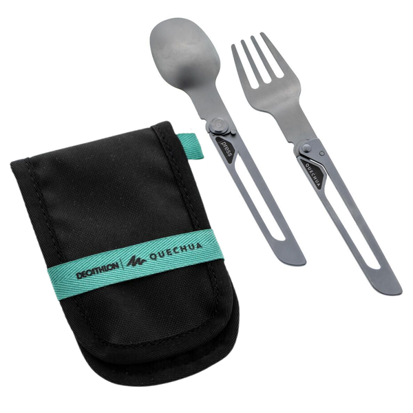 Quechua Folding stainless steel hiking and camping cutlery (fork, spoon) mh500