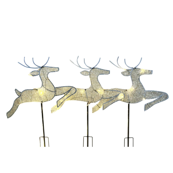 Home Christmas Yard Decoration, Set of 3 Pre-Lit White Reindeer with White