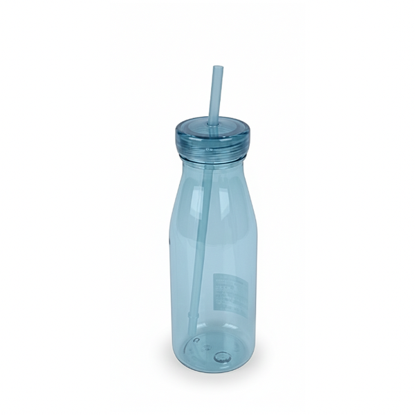500ml Light Blue Plastic Water Bottle with Straw - Clean Design