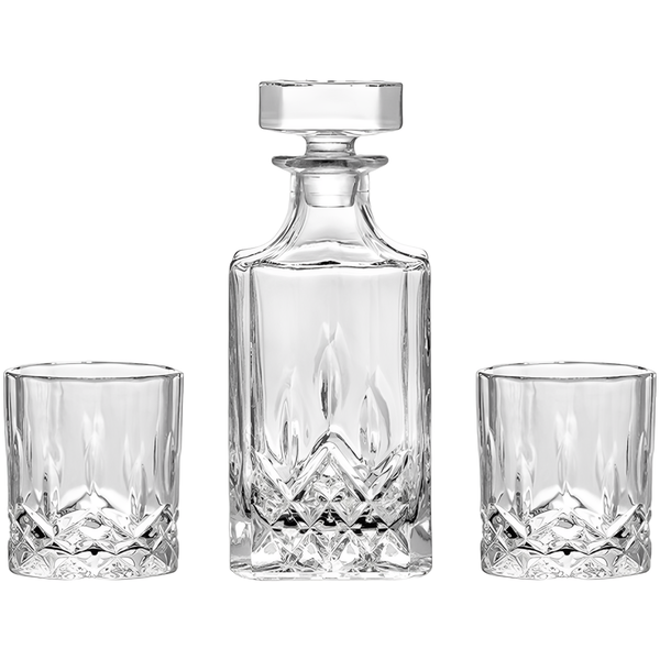 3-Piece Whiskey Decanter Set Crystal Glass Drinkware with 2 Whiskey Glasses