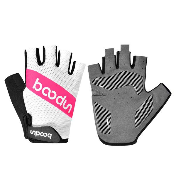 Boodun Half Finger Skid Resistant Cycling Gloves -Pink And White