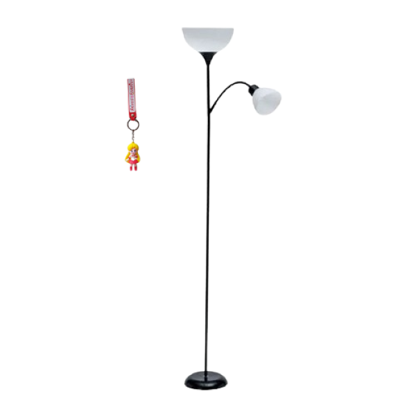 Metal Black Floor Lamp With 2 White Shades 182cm H