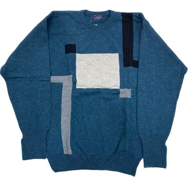 Grant - Wool Color Block Blue/Green Glaze Mens Crew Neck Jersey - 51905 L