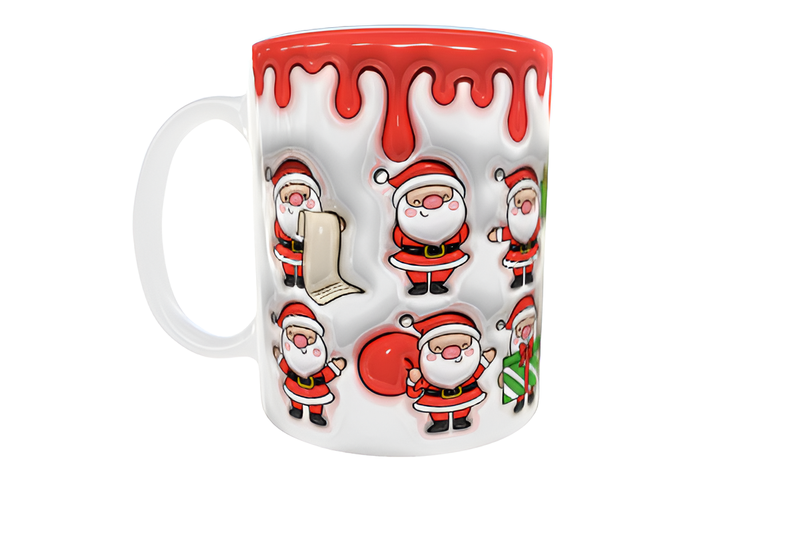 Cute Santa Poses Mug Ceramic - Red Candy Drip Christmas Design 325ml