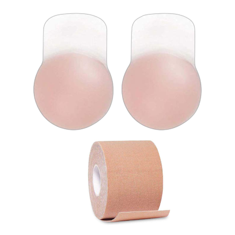 2 Nude Breast Tape & Silicon Invisible Bra S-M