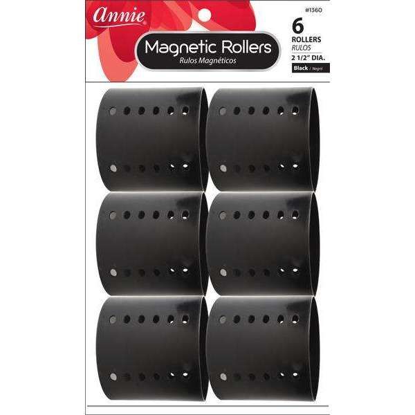 Annie Magnetic Roller 2 1/2In 6Ct Black- 2 Pack