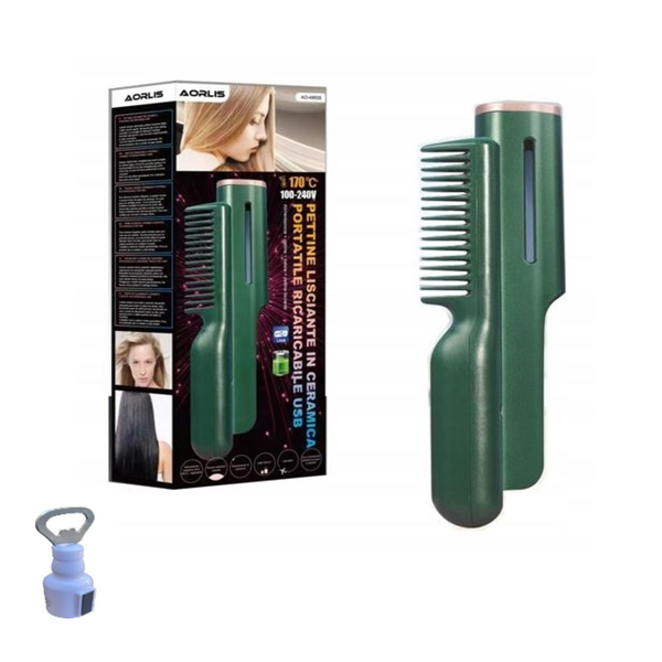 Rechargeable Portable Ceramic Heated Comb Iron- AO-49935 &amp; Bottle Opener