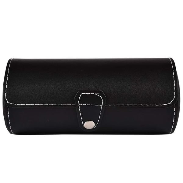 Portable Black Pu Leather Round Watch Display Case Accommodates 3 Watches